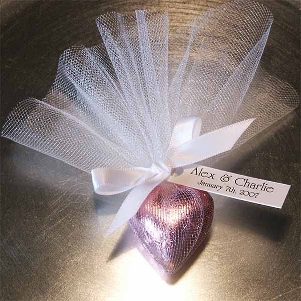 Chocolate Heart Favors with Personalized Tag, Ribbon, & Tulle - DIY Kit