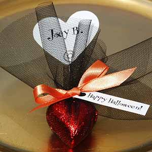 Two Chocolate Hearts Wrapped in Foil with Place Card, Personalized Tag, Ribbon, and Tulle - DIY Kit
