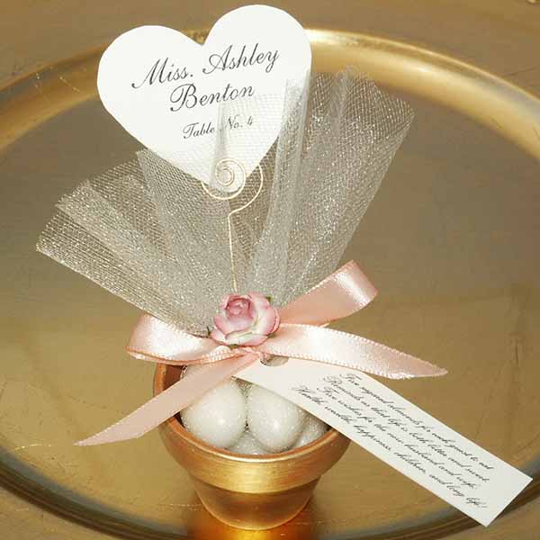 Jordan Almond Favors in Painted Pot with Place Card, Traditional Saying or Personalized Tag, Ribbon, Tulle, & Embellishment - DIY Kit